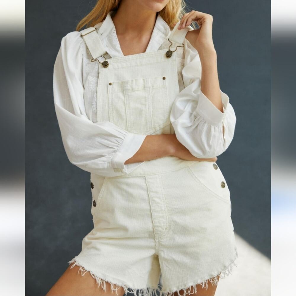 Pilcro Anthropologie Cream High Rise Straight Leg Jeans Frayed Hem Dungarees 29